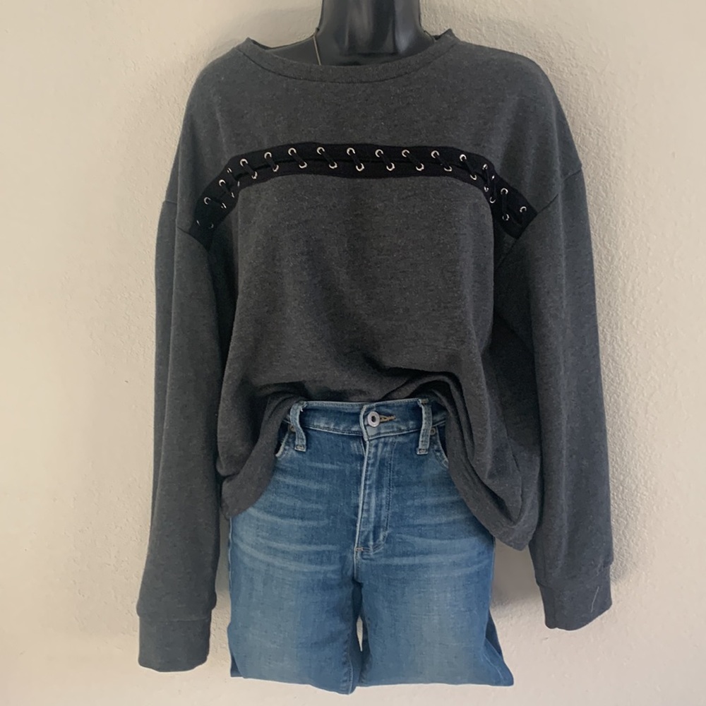 Whimsygoth Grommet Laced Sweatshirt size L Cropped French Terry Grunge Edgy Y2K